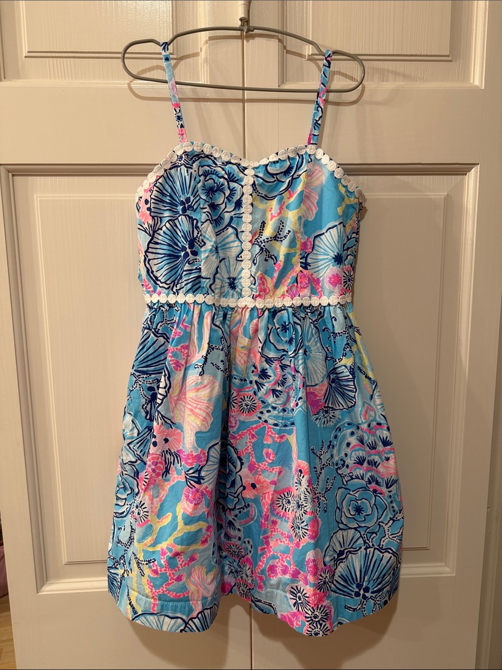 Girls Lilly Pulitzer Blue Floral Spaghetti-Strap Sundress with White Trim